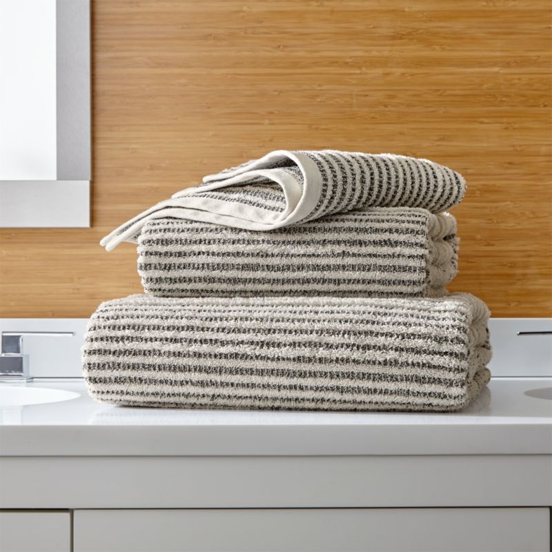 gray and white striped bath towels