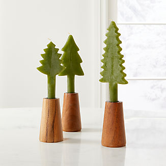 Rustic Green Tree Taper Candles, Set of 3