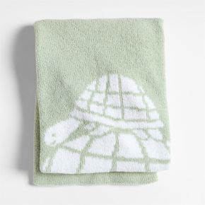 Image of Reversible Sleepy Baby Green Turtle Chenille Baby Stroller Blanket