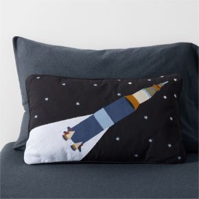Image of Smithsonian Rocket Embroidered Kids Throw Pillow