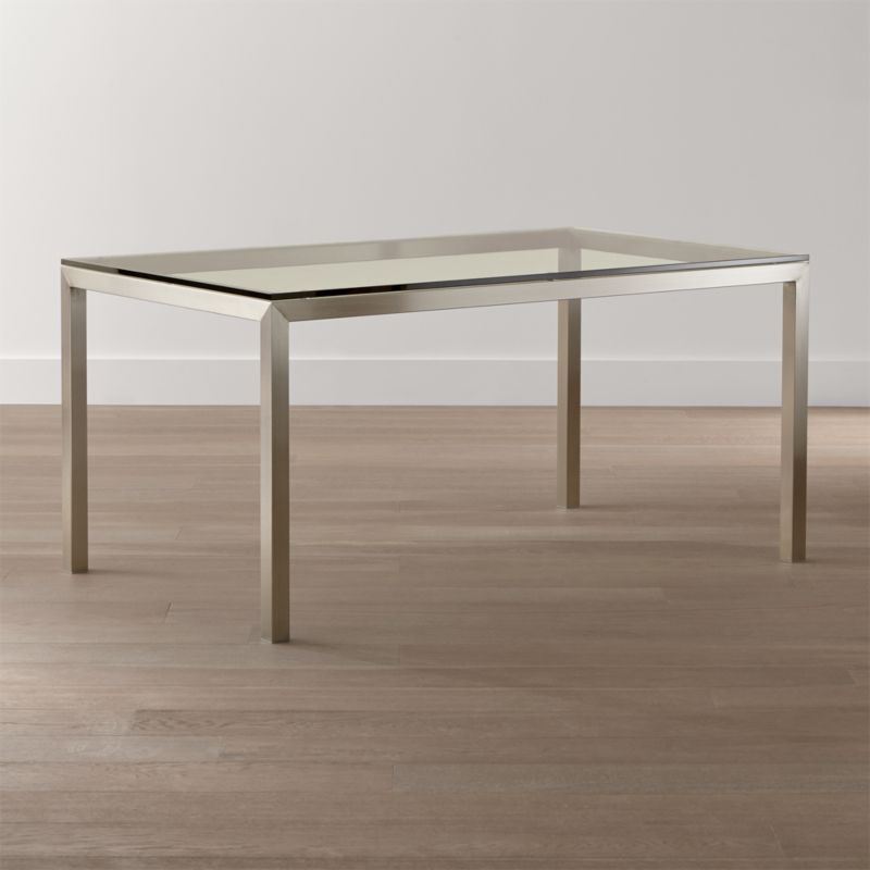 parsons clear glass top/ stainless steel base dining