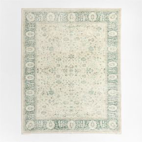 Image of Sadira Green Floral Washable Area Rug 6'x9'