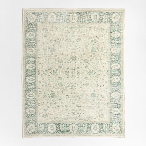 Sadira Green Floral Washable Area Rug 6'x9'