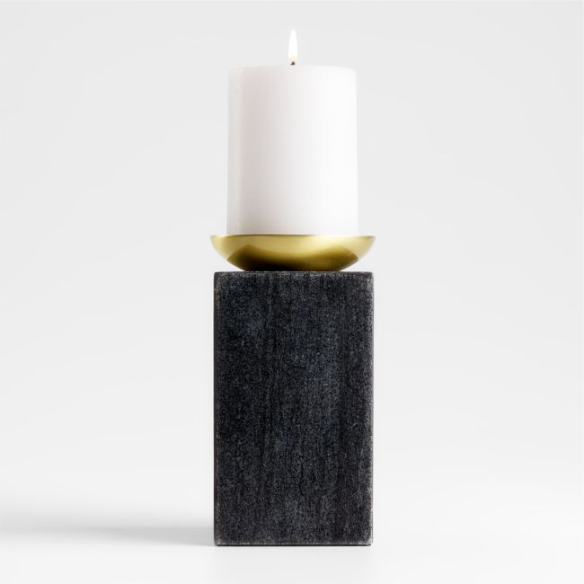 Online Designer Dining Room Sain Tall Black Marble Pillar Candle Holder