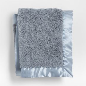 Image of Blue-Grey Satin Trim Plush Baby Stroller Blanket