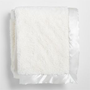 Image of Satin Trim Cream Plush Baby Stroller Blanket