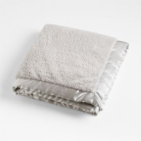 Image of Dove Grey Satin Trim Plush Baby Stroller Blanket