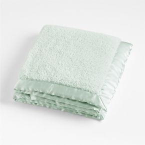 Image of Mint Satin Trim Plush Baby Stroller Blanket