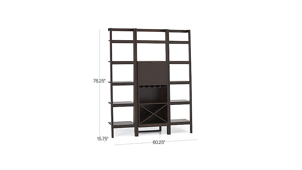 Sawyer Mocha Leaning Wine Bar with Two 18'' Bookcases Crate and Barrel