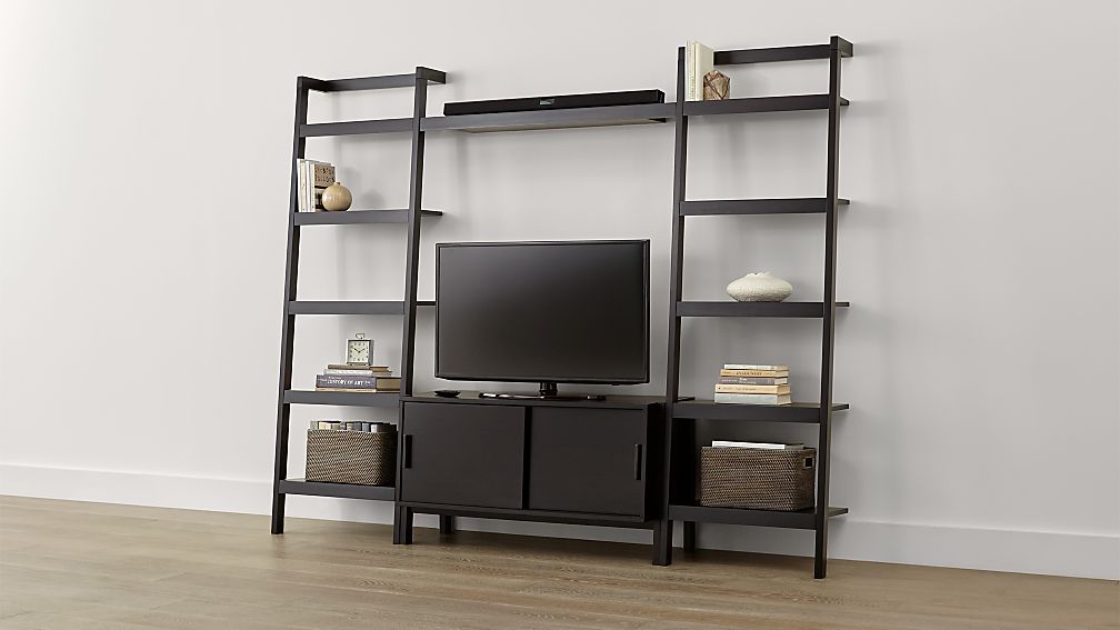 Sawyer Mocha Media Stand with Media Shelf and Two 24.5'' Bookcases