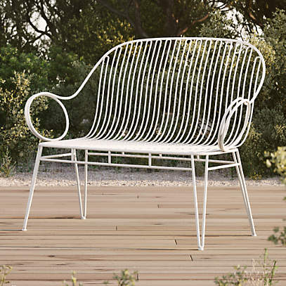 Scroll White Metal Outdoor Bench Reviews Crate And Barrel