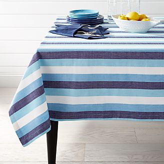 Seaside Blue Striped Tablecloth