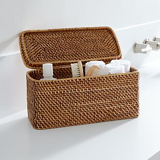 Bathroom Baskets Crate And Barrel Sedona Honey Lidded Rectangular Tote
