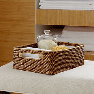 Bathroom Baskets Crate And Barrel Sedona Honey Low Open Tote
