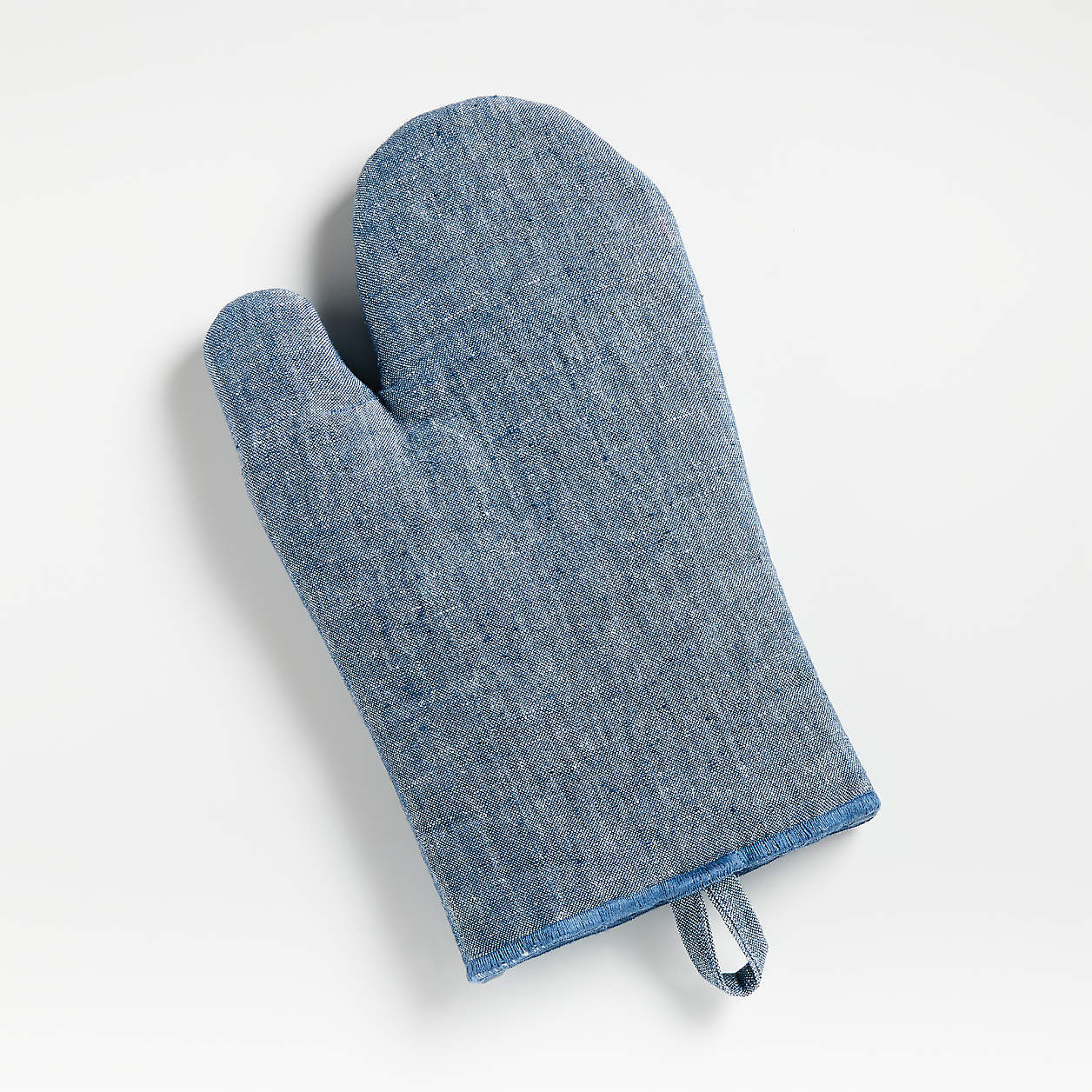 Serged Linen Blue Oven Mitt