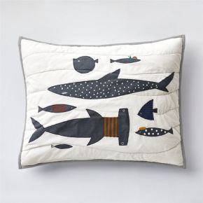 Image of Shark School Embroidered Organic Cotton Kids Pillow Sham