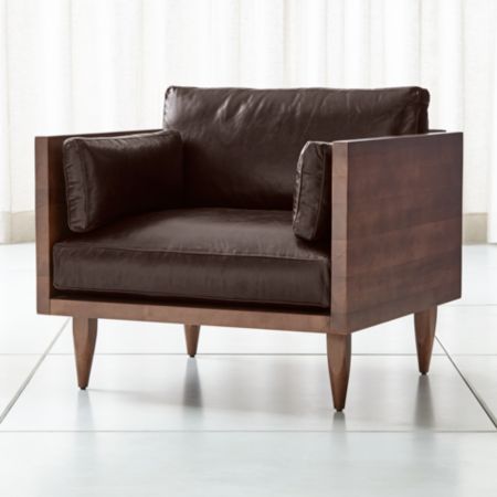Sherwood Leather Exposed Wood Frame Chair Reviews Crate And Barrel