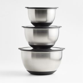 Image of Silicone Grip Stainless Steel Mixing Bowls with Lids, Set of 3