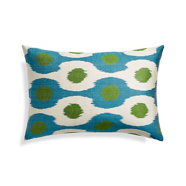 Silk Ikat Pillow Cover Blue Green Dot 22 X15 Crate And Barrel