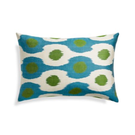 Silk Ikat Pillow Cover Blue Green Dot 22 X15 Crate And Barrel