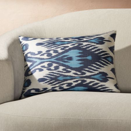Silk Ikat Pillow Blue Ivory With Feather Down Insert 22 X15 Crate