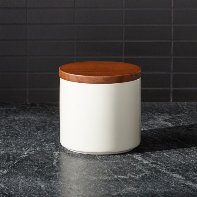 Online Designer Kitchen Silo Cream 16 oz. Wood Lid Canister