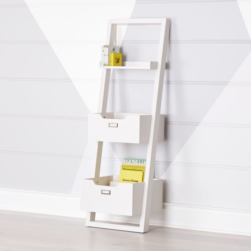 White Little Sloane Leaning Bookcase/Bins + Reviews | Crate and Barrel