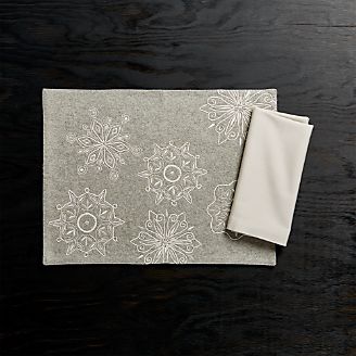 Snowflake Embroidered Felt Placemat and Fete Dove Cloth Napkin