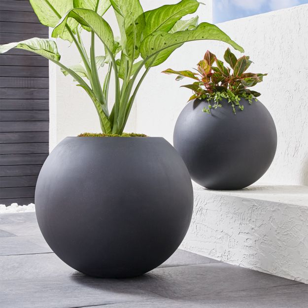 planters sphere gray dark crate indoor barrel planter modern pots crateandbarrel rocks