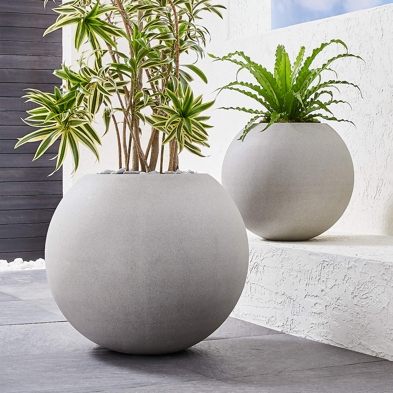 Sphere Light Gray Planters | Crate and Barrel Canada