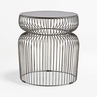 Spoke Smoke Glass Graphite Metal End Table Crate And Barrel