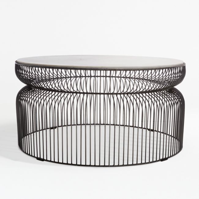 Online Designer Patio Spoke Marble Graphite Metal Coffee Table