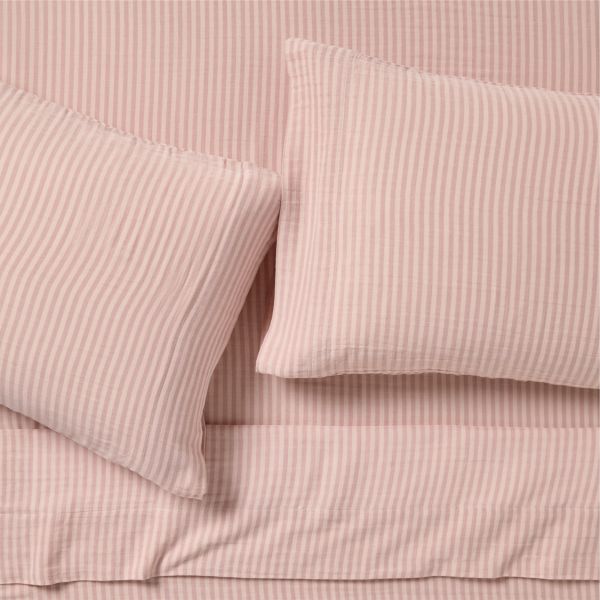 Supersoft Striped Lilac Rose Organic Cotton Gauze Kids Queen Sheet Set