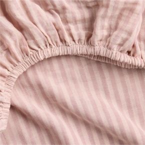 Image of Supersoft Lilac Rose Striped 100% Organic Cotton Gauze Baby Crib Fitted Sheet