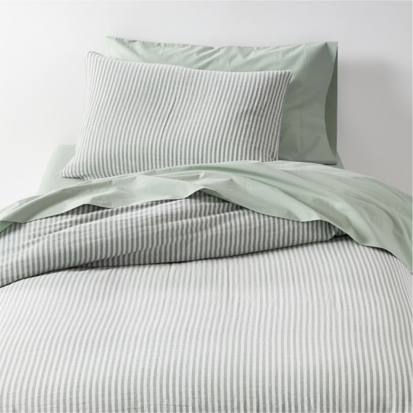 Supersoft Striped Pine Green Organic Cotton Gauze Kids Twin Duvet Cover