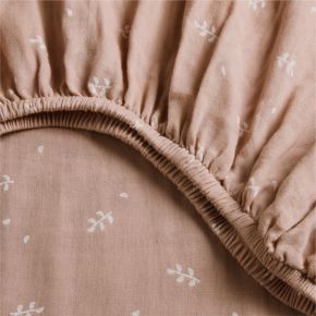 Image of Supersoft Violet Rose Leaf Print 100% Organic Cotton Gauze Baby Crib Fitted Sheet