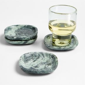 Image of Fern Green Square Marble Coasters, Set of 4