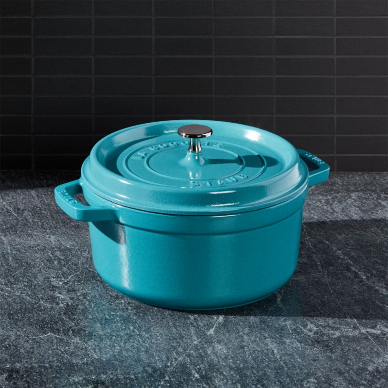 Staub 4-Qt Turquoise Round Cocotte + Reviews | Crate and Barrel