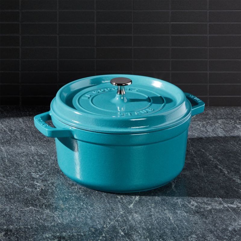 Staub 4Qt Turquoise Round Cocotte + Reviews Crate and Barrel