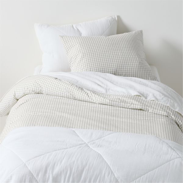 Stax Mini Grid Grey Yarn-Dyed Organic Cotton Kids Twin Duvet Cover