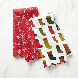 Stockings and Snowflakes Dish Towels, Set of 2