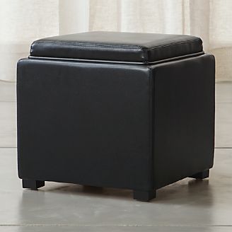Leather Storage Ottoman With Tray Crate And Barrel Stow Onyx 17 Leather Storage Ottoman