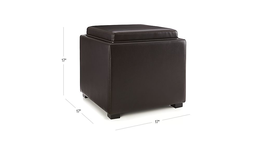 Stow Chocolate 17" Leather Storage Ottoman Crate and Barrel