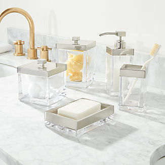 Bathroom Accessories And Furniture Crate Barrel Stretten Nickel Trim Gl Bath Accessories