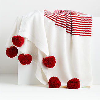 Striped Red Pom Pom Throw