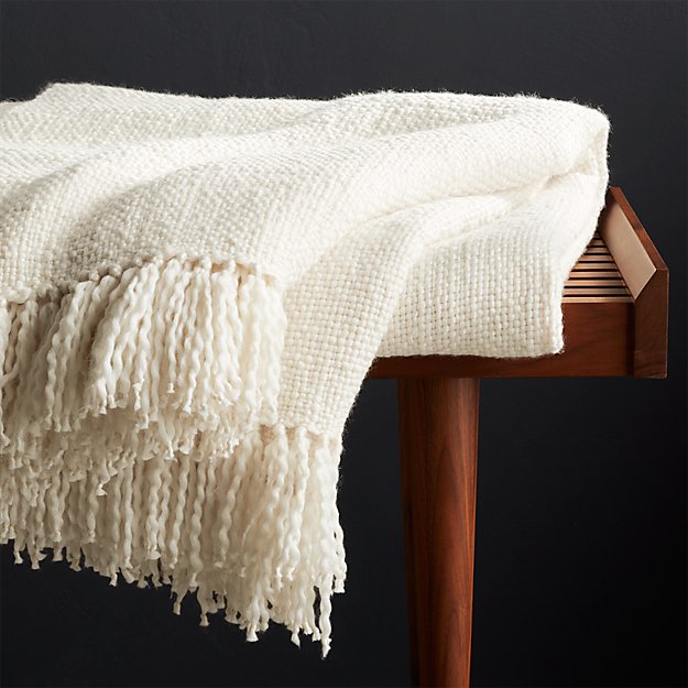 Styles Ecru Fringe Throw Blanket Crate and Barrel