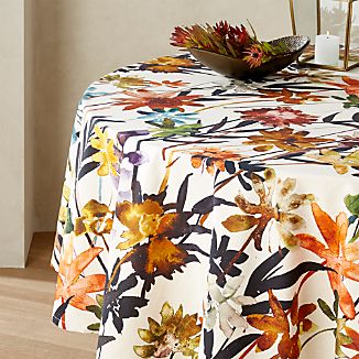 Round Tablecloth Crate And Barrel Suki Natural Fl Print Tablecloth 60 Round