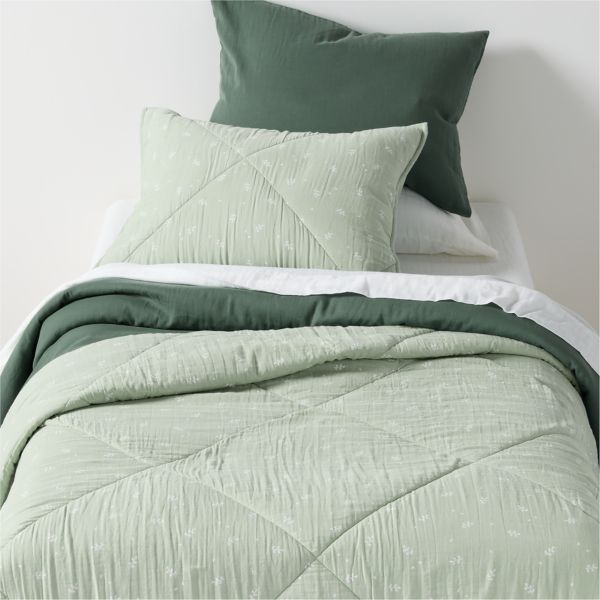 Supersoft Muted Teal Leaf Print Cotton Gauze Kids Twin Quilt