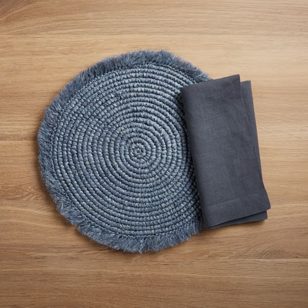 Sura Grey Fringe Round Woven Placemat + Reviews Crate and Barrel