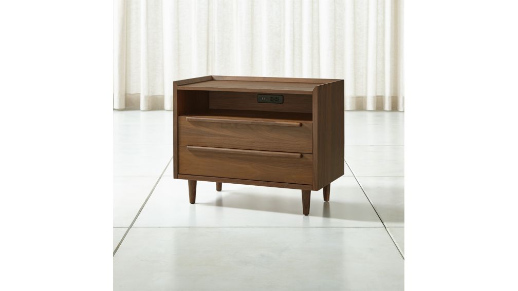 Tate 2Drawer Midcentury Nightstand with Power Outlet + Reviews Crate